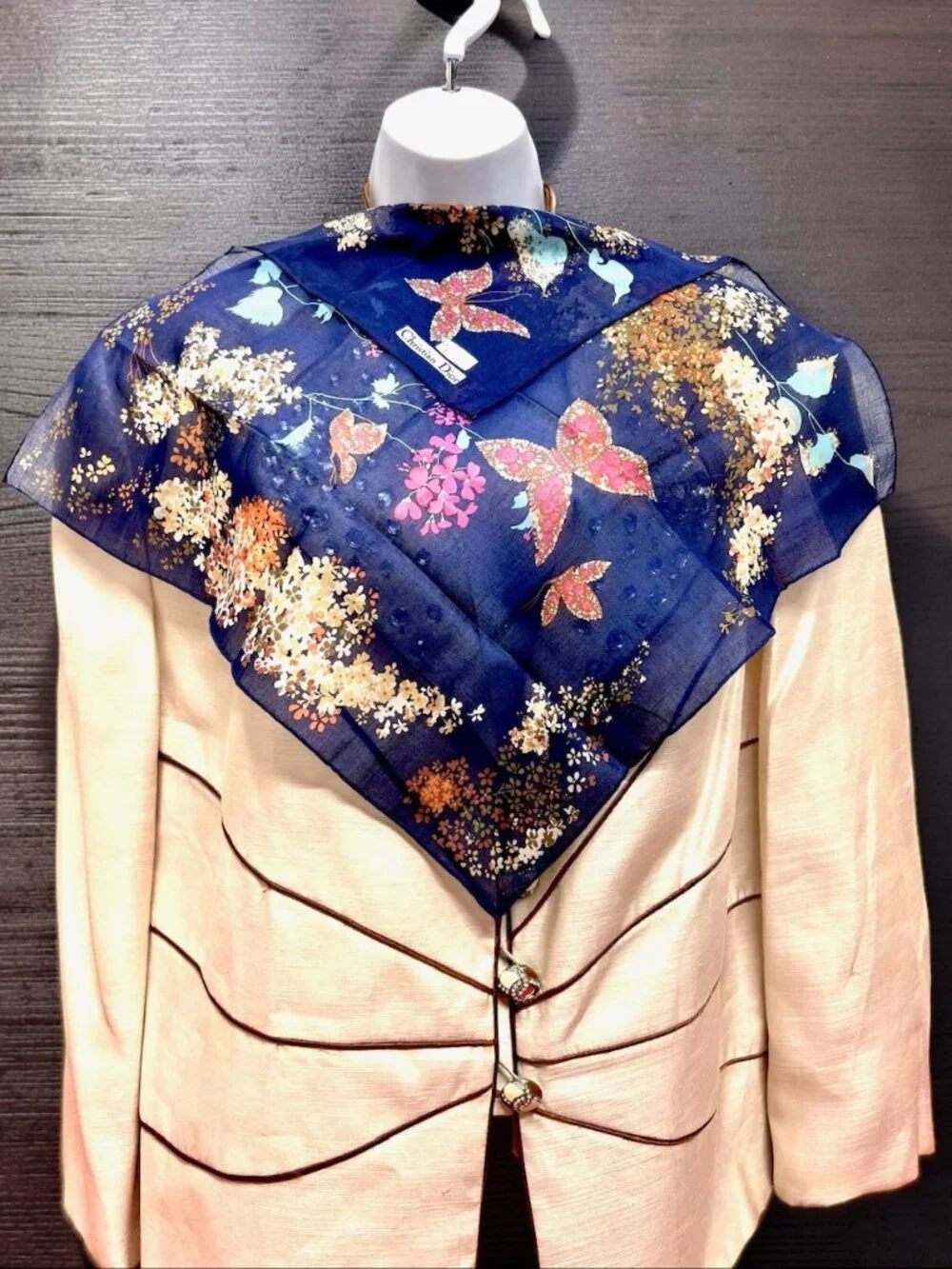 2)  New -  Christian Dior  cotton made 19  Mini scarf/Neck-kerchief blue pink(20